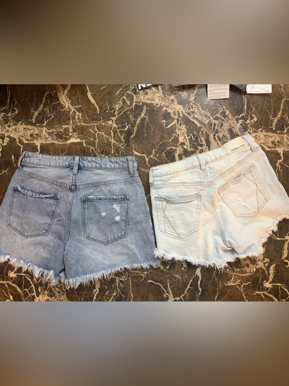 Distressed Frayed-Hem Denim Shorts - Light Blue & Pale Blue - Picture 2 of 5